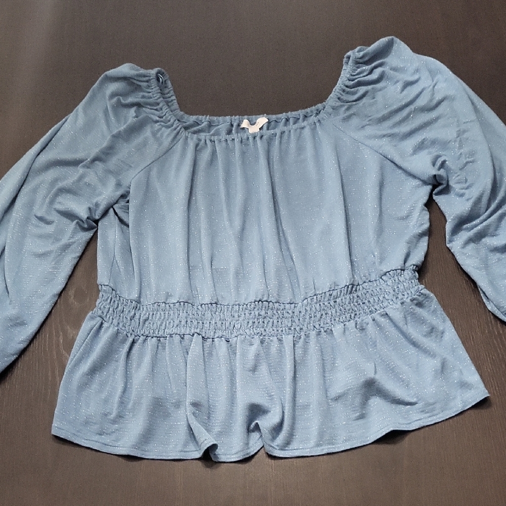 Lauren Conrad XL Blue Top Blouse With Sparkling Threads